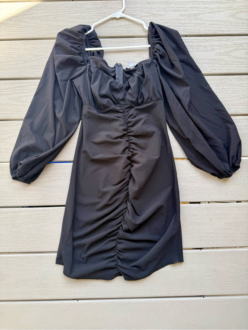 Topshop Black Ruched Puff Sleeve Mini Dress Bodycon US Size 6